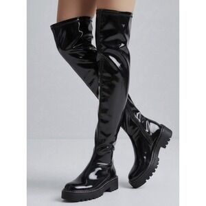 SAM EDELMAN Lydia Black Patent Knee Over the Boot Size 7